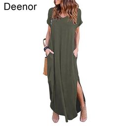 Casual Dresses Plus Size 5XL Sexy Women Dress Summer Solid Casual Short Sleeve Maxi Dress For Women Long Dress Lady Dresses 220826