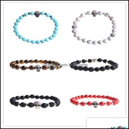 Beaded Strands Natural Zircon Bracelet For Men And Women Fashion Personality 8Mm White Pine Red Tiger Eye Volcanic St Dhseller2010 Dh9Zb