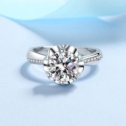 Cluster Rings 100% Sterling Silver Wedding Band 1CT 2CT Lab Grown Moissanite Ring 3D Flower Diamond Engagement For Women Promise Jewelry