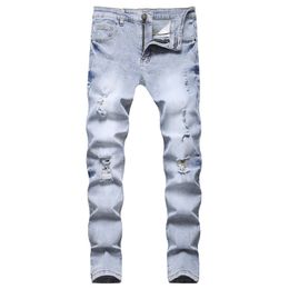 Slim Fit Ripped Men's Jeans Fashion Casual Black Hip Hop Male Denim Trousers Street Style Vintage Youth Cool Pants