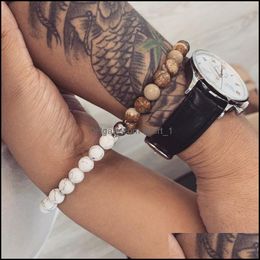 Charm Bracelets Lover Chic Magnet Friendship Bracelets For Couples 8Mm Pink White Black Stone Stretchy Rope Beaded Bracelet Statement Dh7Gb