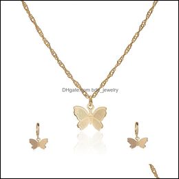 Pendant Necklaces Butterfly Choker Necklace And Earrings Gold Sier Layered Chain Dainty Chokers Pendant Necklaces For Wo Dhseller2010 Dh2T9