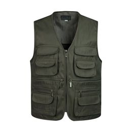 Men's Vests Men Multi-Pocket Classic Waistcoat Male Sleeveless Unloading Solid Coat Work Vest Pographer Tactical Mesh Vest Jacket 220905