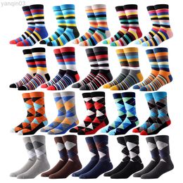 Athletic Socks 5-10 Pairs Mens Socks Casual Gentleman Colour Puzzle Happy In Style Stripe Business Funny Party Dress Cotton Sock Christmas Gift L220905