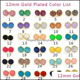 Stud Designer 12Mm Resin Druzy Drusy Stud Earrings Sier Gold Plated Handmade For Women Jewellery Drop Delivery 2021 Dhseller2010 Dhytc