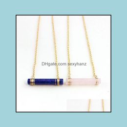 Pendant Necklaces Fashion Pink Cylinder Gold Colour Natural Stone Bar Statement Necklace For Women Girl Brand Jewellery Drop Delivery 20 Dhrgh