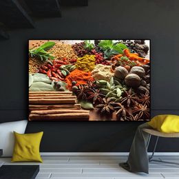 Chili Grains Spices Spoon Nut Kitchen Canvas Painting Cuadros Scandinavian Posters and Prints Wall Art Food Picture Living Room