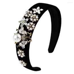 Hair Clips Vintage Pearl Accessories Velvet Black Headband Women Rhinestone Hairbands Wide Hoop For Christmas Party Catwalk