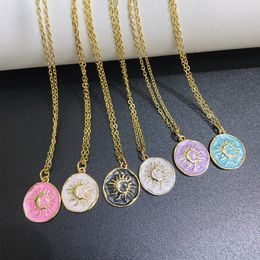 Pendant Necklaces Dainty Women's Sun Moon Star Charm Adjustable Necklace For Women Birthday Gift Jewelry Enamel Gold Plated