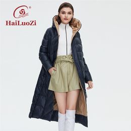 Womens Down Parkas HaiLuoZi Womens Winter Jacket Fashion Long Knee Length Thick Women Coat Unique Design Belt Classic Hood Parkas 6037 220902