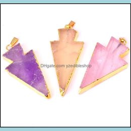 Pendant Necklaces Natural Gem Stone Gilding Arrowhead Pendant Necklace Rose Quartz Amethyst Drop Delivery 2021 Jewelry Ne Dhseller2010 Dh1Dr