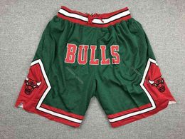 Men's Shorts Mens JUST DON Pocket Basketball Shorts Retro Stitched 08-09 Green Pocket ChicagoBullsShorts Lining Mesh Sports Pocket Sweatpants