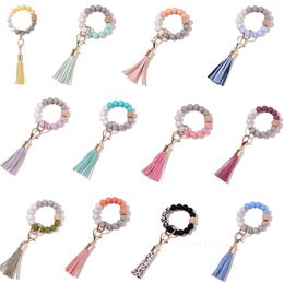 Silicone Beaded Bangle Keychain party favor with Tassel for Women Party Favor Wristlet Key Ring Bracelet LT010