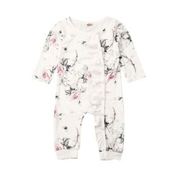 Rompers Citgeett Spring Autumn born Baby Girl Cotton Flower Print Ruffle Romper Jumpsuit Long Sleeves Outfit Fall Set 220905