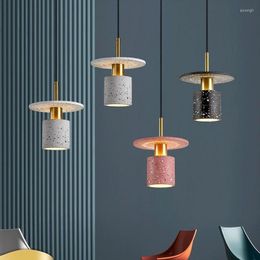 Pendant Lamps Nordic Terrazzo Restaurant LED Lights Simple El Bar Bedroom Bedside Hanging Lamp Designer Exhibition Hall Cement