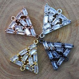 Pendant Necklaces Gold Silver Rose Electroplated Charm Triangle Connector Rectangle Zircon Paved In 17.5 15.5 Mm PC6776