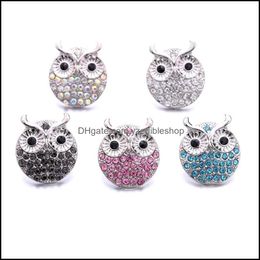 Charms Wholesale Crystal Sier Colour Owl Snap Button Women Charms Jewellery Findings Rhinestone 18Mm Metal Snaps Buttons Di Dhseller2010 Dhdld