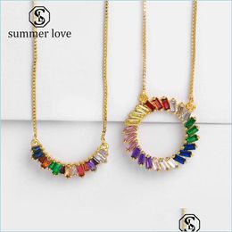 Pendant Necklaces New Cz Rainbow Circle Semicircle Pendants Necklace For Woman Mticolored Copper Inlay Zircon Gold Long C Carshop2006 Dh9Kj