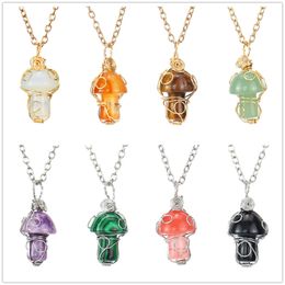 Natural Stone Handmade Wire Wrapped Healing Mushroom Crystal Necklace for Women Men Necklace