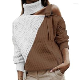 Women's Sweaters Women's Women Sexy Off Shoulder Sweater Patchwork Turtleneck Buckle Knitted Pullover Jumper Tops Pull Long Sleeve