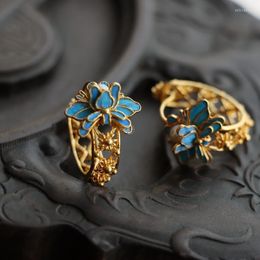 Dangle Earrings Original Cloisonne Lotus Retro Filigree Winding Designer Unique Ancient Gold Craft Charm Ladies Silver Jewellery