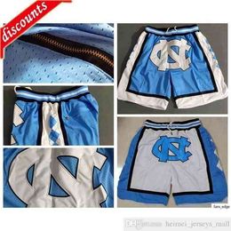 Men's Shorts Just NCAA North Carolina Tar Heels Shorts Breathable Sweatpants Teams Classic Sportswear College Basketball Shorts Zipper pockets