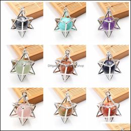Pendant Necklaces Eight Pointed Star Pendant Necklace 3D Geometry With Natural Stone For Men And Women Drop Delivery 2021 Jewellery Nec Dhyq3