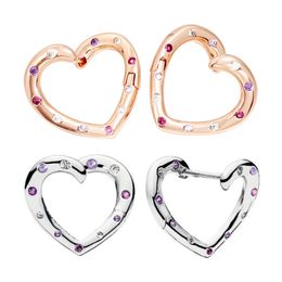 Colourful Love Hearts Hoop Earring 925 Sterling Silver Women Girls Wedding Jewellery For pandora Rose Gold girlfriend gift Stud Earrings with Original Box