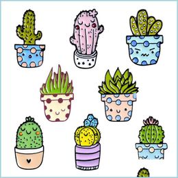 Pins Brooches Cute Alloy Plant Brooches 8 Styles Potted Enamel Pins Custom Cactus Aloe Shirt Bag Catoon Badge Natural Jewel Sexyhanz Dhu2B