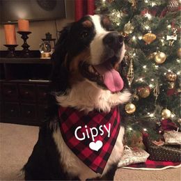 Bow Ties Custom Name Cotton Red Plaid Dog Scarf Christmas Personalized Bandana Puppy Gifts Decorations