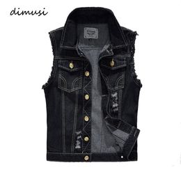 Men's Vests DIMUSI Spring Autumn Vintage Design Denim Vest Male Black Sleeveless Jackets Men Hole Jeans Brand Waistcoat 6XL YA566 220905