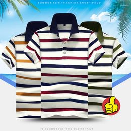 Men's Polos Summer Striped Shirt Men Casual Streetwear Short Sleeve Turn Down Collar Clothing Plus Size M-4XL Camisa Homme