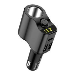 C03 Car Charger Car Cigarette Lighter Socket Power Adapter Dual USB Fast Charge Voltage Detection with Independent Switch