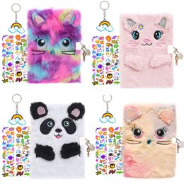Notepads Cute Plush Diary Secret Notebook with Lock and Key for Kids Girls Boys Fuzzy Note Book Stationery Gift 1 Keychain 2 Stickers 220902