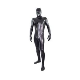 Unisex Fancy Dress Shiny metallic Catsuit Costumes Black Full Hood lycar Spandex Zentai Bodysuit Party club stage costumes open mouth holes