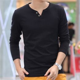 Men's T Shirts Long Sleeve Autumn Linen t shirts Male Casual men tops Tee Shirt Homme Fashion V-Neck Tops tshirt Solid Color White Cotton 220902