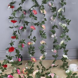 Decorative Flowers 2.2M Artificial Eucalyptus With Rose Garland Hanging Rattan Vertical Garden Home Table Party Wedding Backdrop Wall Decor