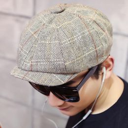 Berets Bigsweety Vintage Men's Cotton Blend Striped Cabbie Sboy Caps High Quality Flat Octagonal Golf Driving Hat Accessories