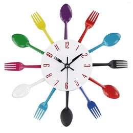 Wall Clocks 12inch Clock Battery Operated 3D With Spoons Forks Large Non Ticking Home Kitchen Modern Metal Removable Easy Instal