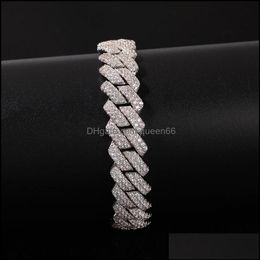 gold cuban chain UK - Link Chain Bracelets Jewelry Hip Hop And Cubic Zirconia Bling Iced Out Gold Sier Open Lock Seamless Cuban Miami Link Bracelet For Men R264G