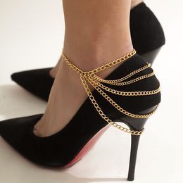 Vintage Multilayer Chain Tassel Anklet Women 2022 Simple Gold Colour Metal Glamour Feet Bare Anklets Girls Fashion Jewellery Gifts