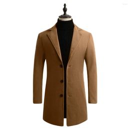 Men's Trench Coats Plus Size Autumn Men Coat Woolen Solid Color Business Overcoat Single Breasted Slim Fit Windproof Mid-length Jacket