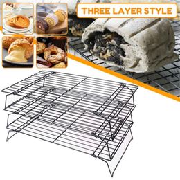 Bakeware Tools 3 Layers Stainless Steel Wire Grid Cooling Tray Cake Food Rack Oven Kitchen Baking Pizza Bread Barbecue Cookie Holder Shelf