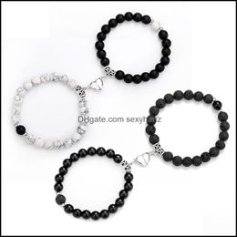 Charm Bracelets Heart Magnetic Snap Charms Lovers Couple Bracelet Lava Stone Beads Bracelets Friendship Distance Matching Braclet Val Dhek7