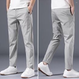 Men's Pants Stylish Casual Male Men Elastic Waist Pockets Korean Style Mid Trousers
