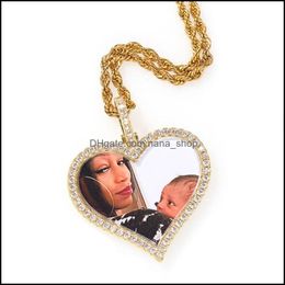 Pendant Necklaces Custom Pos Necklace Fashion Gold Plated Memory Iced Out Heart Pendant Mens Hip Hop Necklaces Jewellery 3426 Nanashop Dhqir