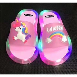 Slipper Footwear Luminous Jelly Summer Children's LED Slipper Girls Slippers PVC Non-slip Beach Sandals Kids Home Bathroom Blue 220902