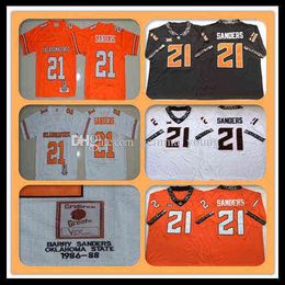 American College Football Wear 1986-1988 Retro NCAA Men Oklahoma State OSU 21 Barry Sanders College Football Jerseys Cheap Sanders Universit