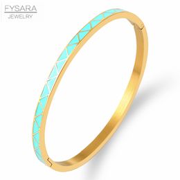 cheap gold bangles women NZ - Cheap Accessories Fashion Jewelry FYSARA Triangle Pattern Bangles For Women Stainless Steel Gold Thin Bangles Bracelets Orange Blue Col...