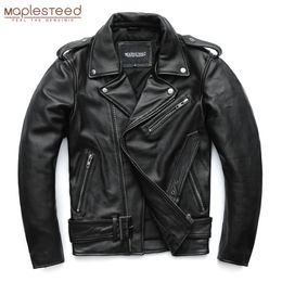 Men's Leather Faux MAPLESTEED Classical Motorcycle Jackets Men 100% Natural Cowhide Thick Moto Winter Sleeve 6167cm 6XL M192 220905